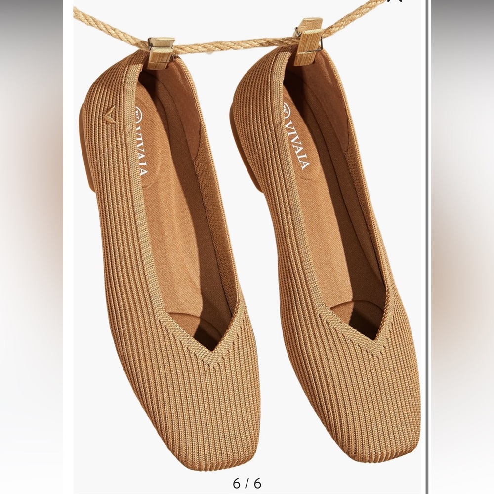 VIVAIA Square-Toe V-Cut Flats (Margot 2.0) in Nutmeg